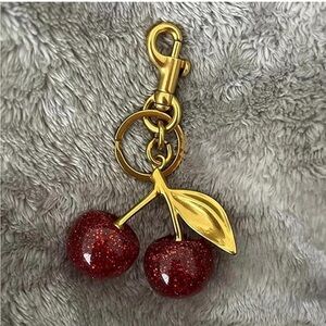 Gold and Red Cherry Keychain